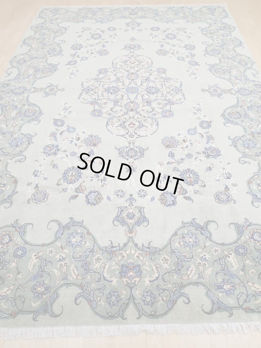 画像5: 美品 ペルシャ 絨毯 カシャーン 3.9m リビング ダイニング 大判 サイズ 386 x 243 cm n243 手織り トライバル ラグ 天然 ウール 敷物 マット カーペット エメラルドグリーン メダリオン 草木 花 ダルボリ 柄 ヴィンテージ ビンテージ (5)