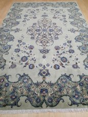 画像5: 美品 ペルシャ 絨毯 カシャーン 3.9m リビング ダイニング 大判 サイズ 386 x 243 cm n243 手織り トライバル ラグ 天然 ウール 敷物 マット カーペット エメラルドグリーン メダリオン 草木 花 ダルボリ 柄 ヴィンテージ ビンテージ (5)