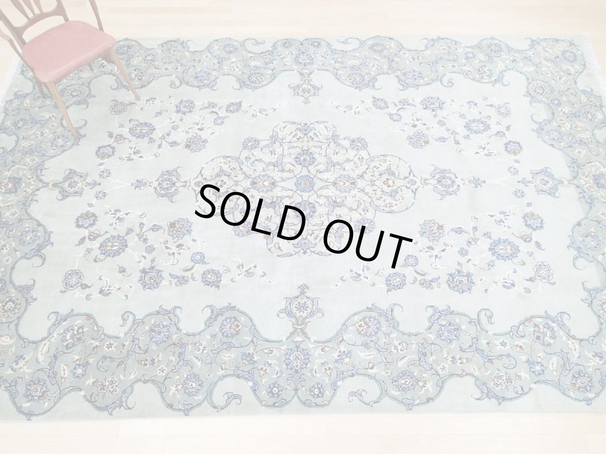 画像4: 美品 ペルシャ 絨毯 カシャーン 3.9m リビング ダイニング 大判 サイズ 386 x 243 cm n243 手織り トライバル ラグ 天然 ウール 敷物 マット カーペット エメラルドグリーン メダリオン 草木 花 ダルボリ 柄 ヴィンテージ ビンテージ (4)