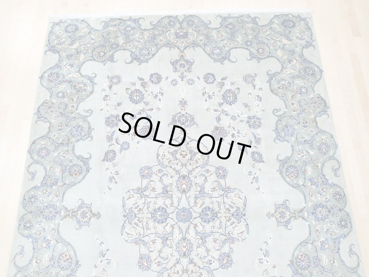 画像8: 美品 ペルシャ 絨毯 カシャーン 3.9m リビング ダイニング 大判 サイズ 386 x 243 cm n243 手織り トライバル ラグ 天然 ウール 敷物 マット カーペット エメラルドグリーン メダリオン 草木 花 ダルボリ 柄 ヴィンテージ ビンテージ (8)