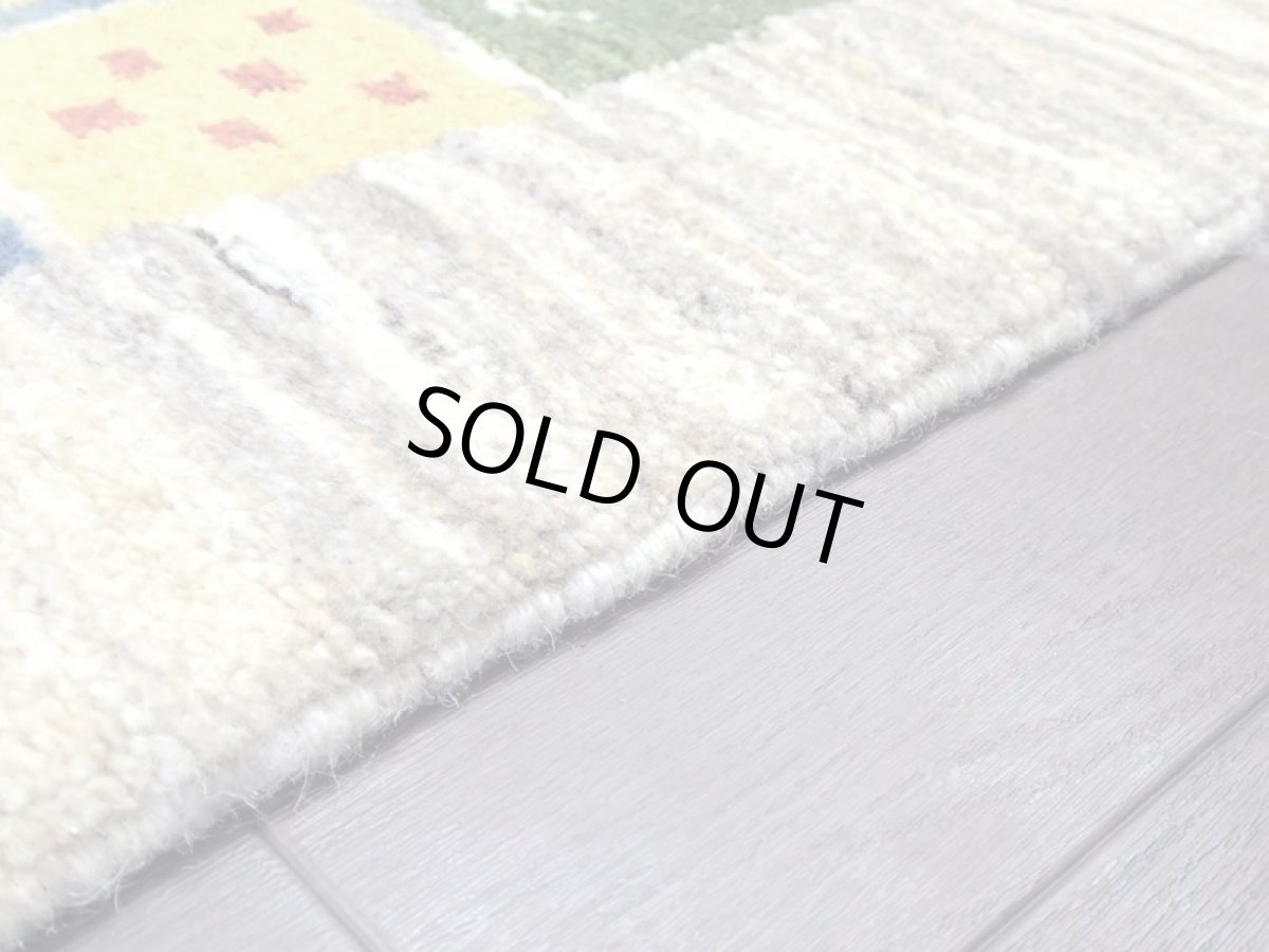 画像11: 新品 ペルシャ ギャッベ 1.2m アクセント サイズ 124 x 87 cm f210 ハンドメイド ギャベ 手織り トライバル ラグ 天然 ウール 敷物 マット カーペット クリーム カラフル マルチカラー 木 動物 パッチワーク柄 (11)