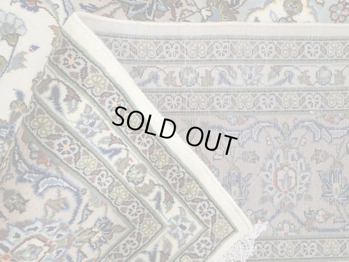 画像14: 美品 ペルシャ 絨毯 カシャーン 3.5m リビング ダイニング 大判 サイズ 350 x 244 cm n238 手織り トライバル ラグ 天然 ウール 敷物 マット カーペット 白 クリーム 茶 緑 メダリオン 草木 花 柄 ヴィンテージ ビンテージ (14)