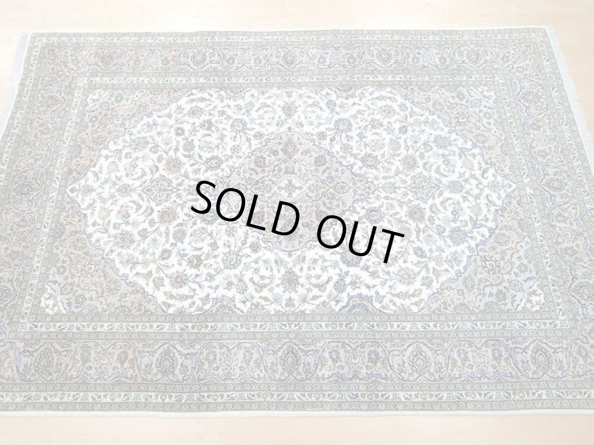 画像3: 美品 ペルシャ 絨毯 カシャーン 3.5m リビング ダイニング 大判 サイズ 350 x 244 cm n238 手織り トライバル ラグ 天然 ウール 敷物 マット カーペット 白 クリーム 茶 緑 メダリオン 草木 花 柄 ヴィンテージ ビンテージ (3)