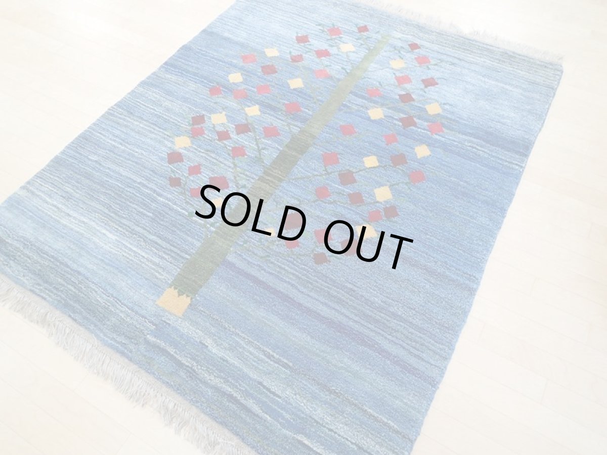 画像6: 新品 ペルシャ ギャッベ 2m リビング ダイニング サイズ 200 x 159 cm n206 ハンドメイド ギャベ 手織り トライバル ラグ 天然 ウール 敷物 マット カーペット 藍 紺 青 ザクロ 樹木 柄 (6)
