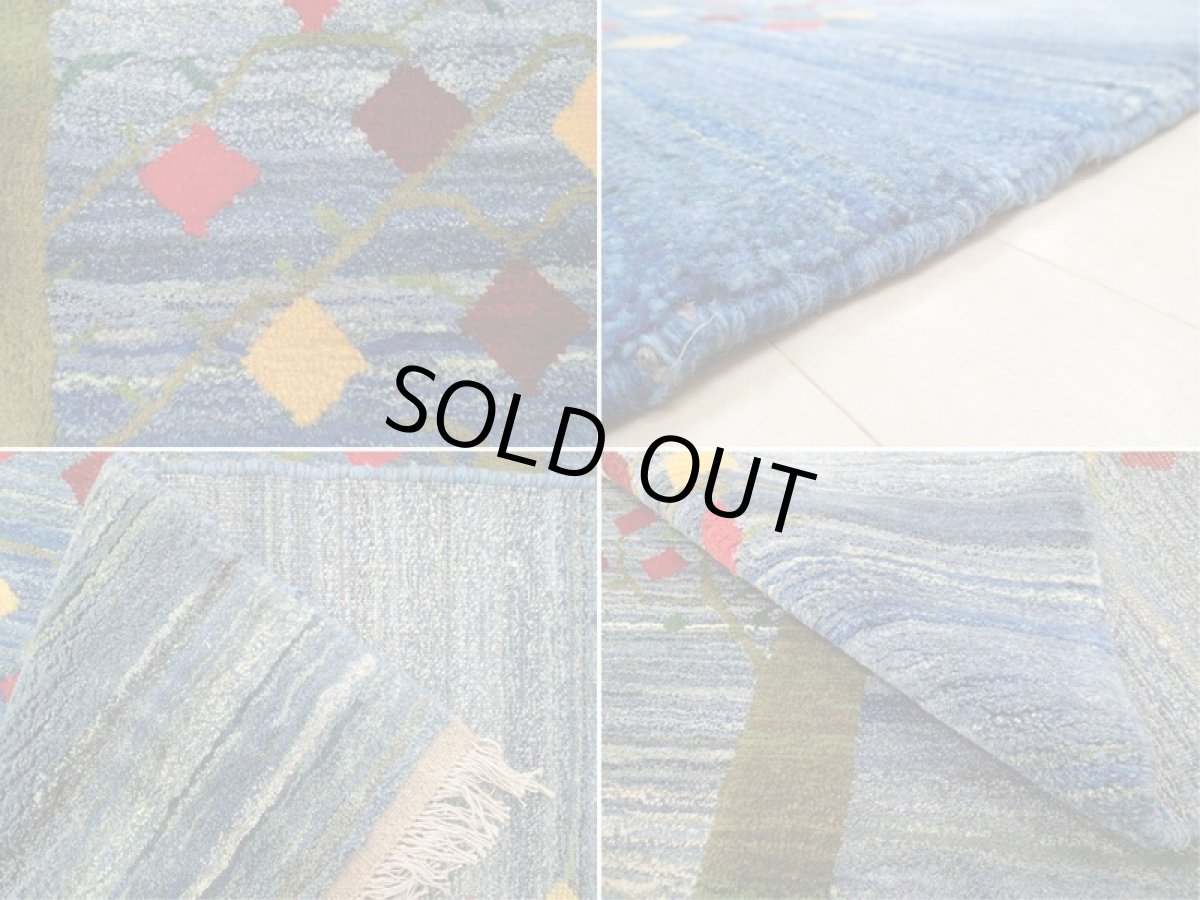 画像19: 新品 ペルシャ ギャッベ 2m リビング ダイニング サイズ 200 x 159 cm n206 ハンドメイド ギャベ 手織り トライバル ラグ 天然 ウール 敷物 マット カーペット 藍 紺 青 ザクロ 樹木 柄 (19)