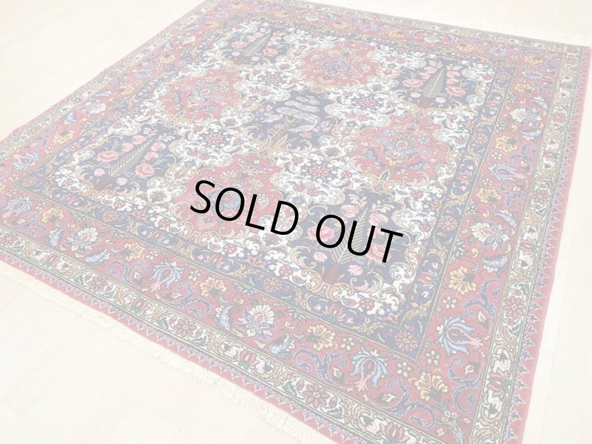 画像4: 新品同様 ペルシャ 絨毯 バクティアリ 2m スクエア 正方形 リビング ダイニング サイズ 207 x 207 cm 66 手織り トライバル ラグ 天然 ウール 敷物 マット カーペット カラフル ブロック 花柄 庭園 s-66-207207s009  (4)