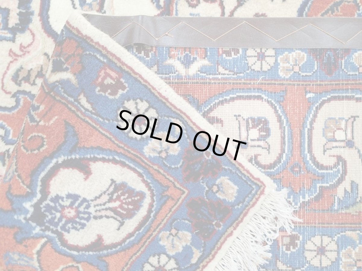 画像14: 美品 ペルシャ 絨毯 マシュハド 3m リビング ダイニング 大判 サイズ  295 x 190 cm 79 手織り トライバル ラグ 天然 ウール 敷物 マット カーペット クリーム オレンジ 青 メダリオン 草木 花 柄 ヴィンテージ ビンテージ OLD a-79-295190s005-056 (14)