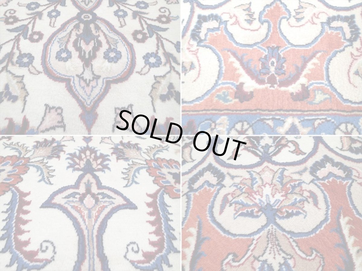 画像17: 美品 ペルシャ 絨毯 マシュハド 3m リビング ダイニング 大判 サイズ  295 x 190 cm 79 手織り トライバル ラグ 天然 ウール 敷物 マット カーペット クリーム オレンジ 青 メダリオン 草木 花 柄 ヴィンテージ ビンテージ OLD a-79-295190s005-056 (17)