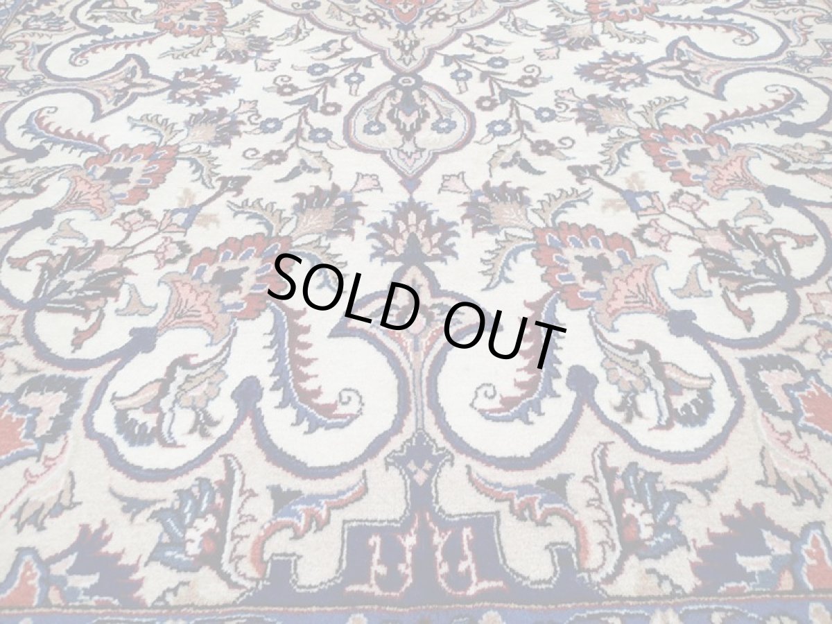 画像13: 美品 ペルシャ 絨毯 マシュハド 3m リビング ダイニング 大判 サイズ  295 x 190 cm 79 手織り トライバル ラグ 天然 ウール 敷物 マット カーペット クリーム オレンジ 青 メダリオン 草木 花 柄 ヴィンテージ ビンテージ OLD a-79-295190s005-056 (13)