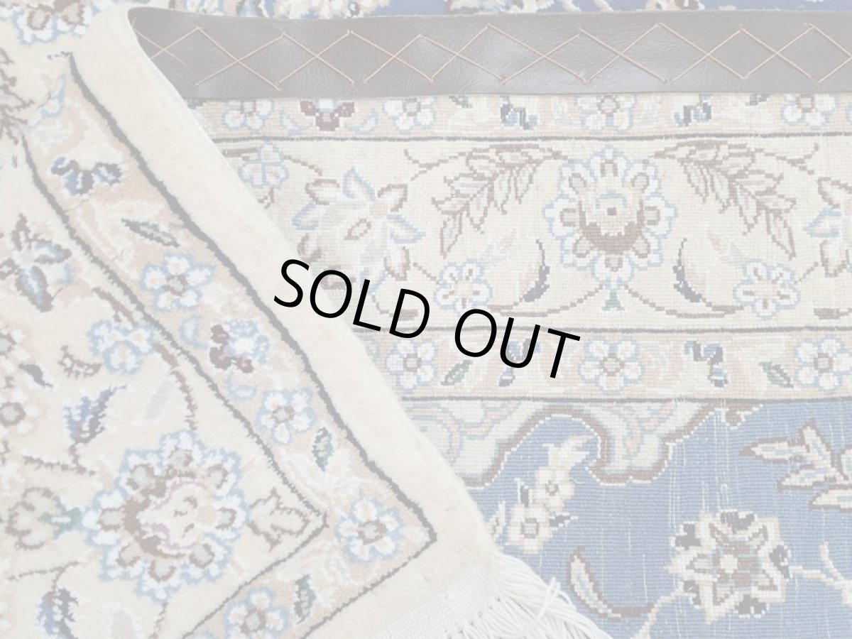 画像15: 新品 ペルシャ 絨毯 ナイン 9la ノーラー 1.5m センター ソファ サイズ 150 x 105 cm 91 ウール 手織り ラグ ハンドメイド カーペット 敷物 クラシック スタイル クリーム 生成り 白 青 (15)