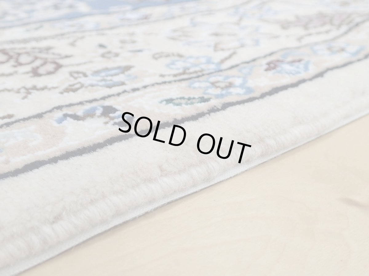 画像14: 新品 ペルシャ 絨毯 ナイン 9la ノーラー 1.5m センター ソファ サイズ 150 x 105 cm 91 ウール 手織り ラグ ハンドメイド カーペット 敷物 クラシック スタイル クリーム 生成り 白 青 (14)