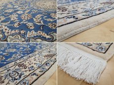 画像19: 新品 ペルシャ 絨毯 ナイン 9la ノーラー 1.5m センター ソファ サイズ 150 x 105 cm 91 ウール 手織り ラグ ハンドメイド カーペット 敷物 クラシック スタイル クリーム 生成り 白 青 (19)