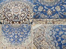 画像17: 新品 ペルシャ 絨毯 ナイン 9la ノーラー 1.5m センター ソファ サイズ 150 x 105 cm 91 ウール 手織り ラグ ハンドメイド カーペット 敷物 クラシック スタイル クリーム 生成り 白 青 (17)