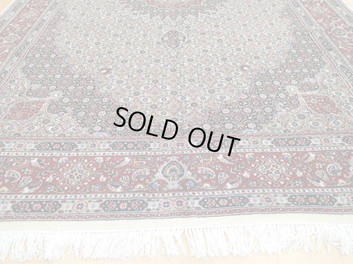 画像9: 新品 ペルシャ 絨毯 ムード 3m リビング ダイニング サイズ 290 x 195 cm 81 ウール シルク 手織り ラグ ハンドメイド カーペット 敷物 クリーム 紺 エンジ (9)