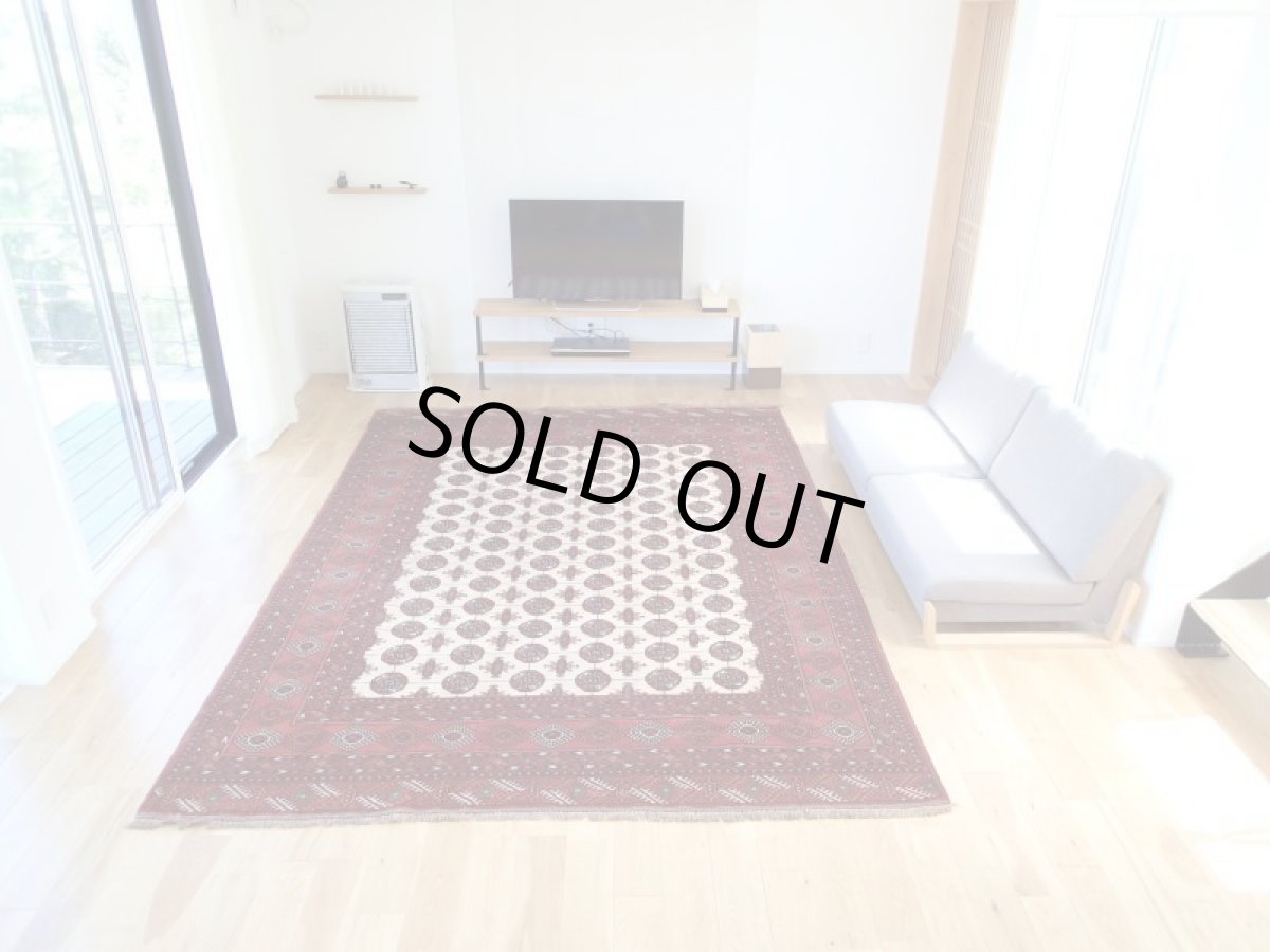 画像2: 新品 ペルシャ 絨毯 トルクメン 2.8m リビング ダイニング サイズ 285 x 215 cm 31 トライバル ラグ 天然 ウール 敷物 マット カーペット エンジ 赤 茶 クリーム 民族 柄 大判 (2)