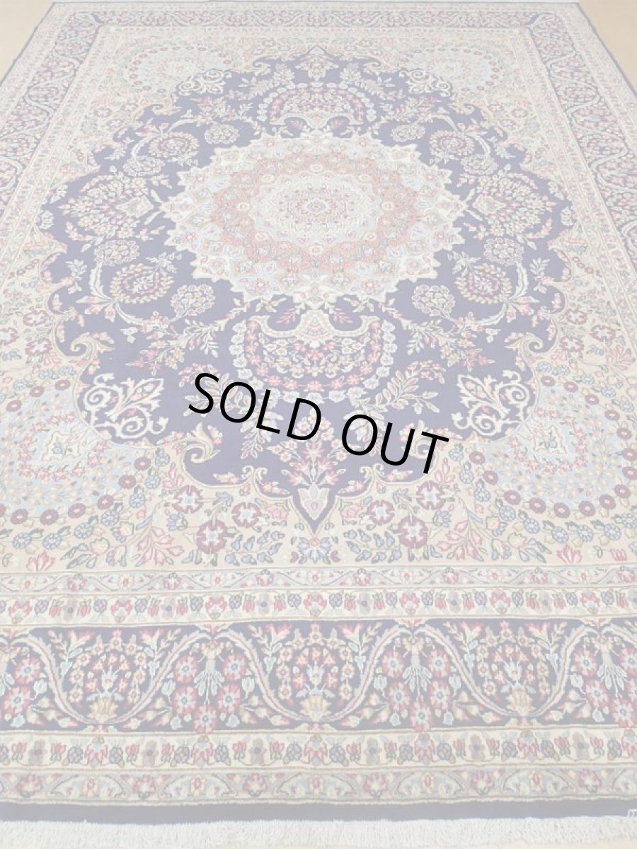 画像5: 美品 ペルシャ 絨毯 ケルマン 4m リビング ダイニング 大判 サイズ 408 x 304 cm 65 ウール 手織り トライバル ラグ ハンドメイド マット カーペット 青 ヴィンテージ  色鮮やかな花柄 (5)