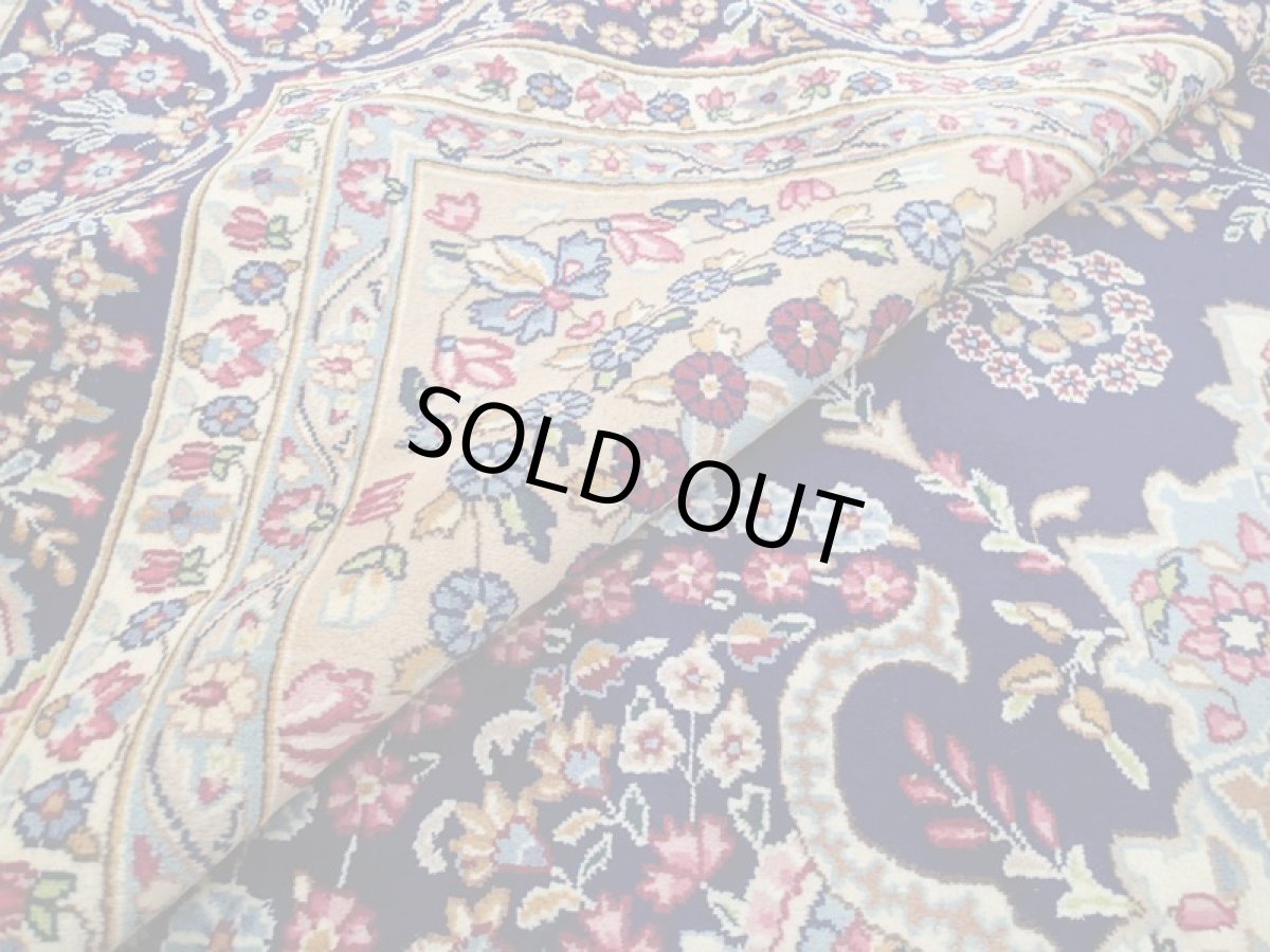 画像11: 美品 ペルシャ 絨毯 ケルマン 4m リビング ダイニング 大判 サイズ 408 x 304 cm 65 ウール 手織り トライバル ラグ ハンドメイド マット カーペット 青 ヴィンテージ  色鮮やかな花柄 (11)