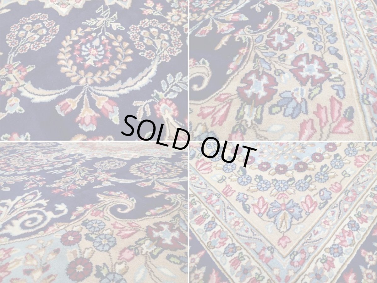 画像15: 美品 ペルシャ 絨毯 ケルマン 4m リビング ダイニング 大判 サイズ 408 x 304 cm 65 ウール 手織り トライバル ラグ ハンドメイド マット カーペット 青 ヴィンテージ  色鮮やかな花柄 (15)