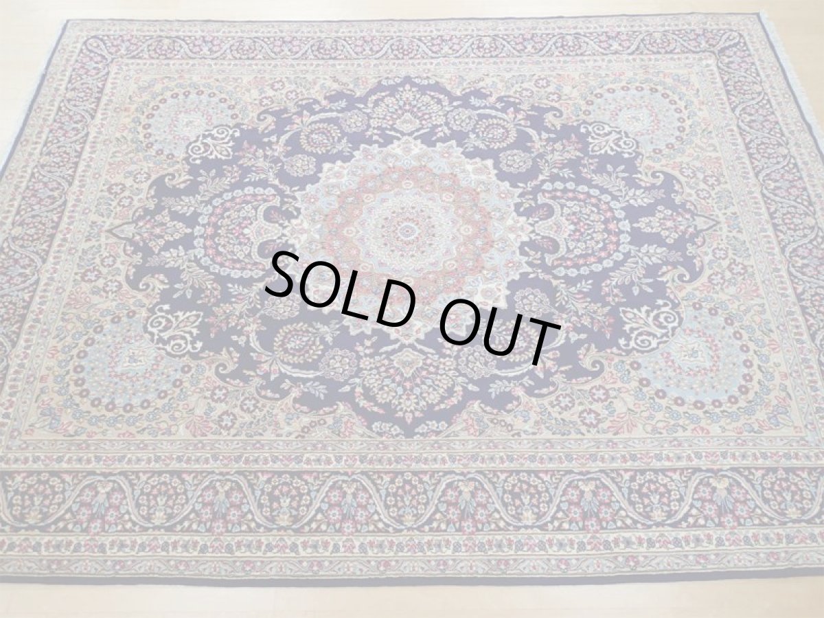 画像3: 美品 ペルシャ 絨毯 ケルマン 4m リビング ダイニング 大判 サイズ 408 x 304 cm 65 ウール 手織り トライバル ラグ ハンドメイド マット カーペット 青 ヴィンテージ  色鮮やかな花柄 (3)