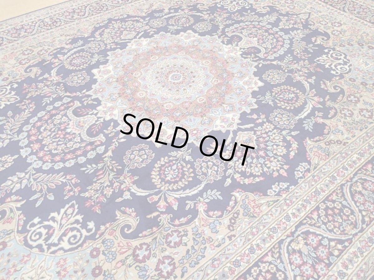 画像8: 美品 ペルシャ 絨毯 ケルマン 4m リビング ダイニング 大判 サイズ 408 x 304 cm 65 ウール 手織り トライバル ラグ ハンドメイド マット カーペット 青 ヴィンテージ  色鮮やかな花柄 (8)