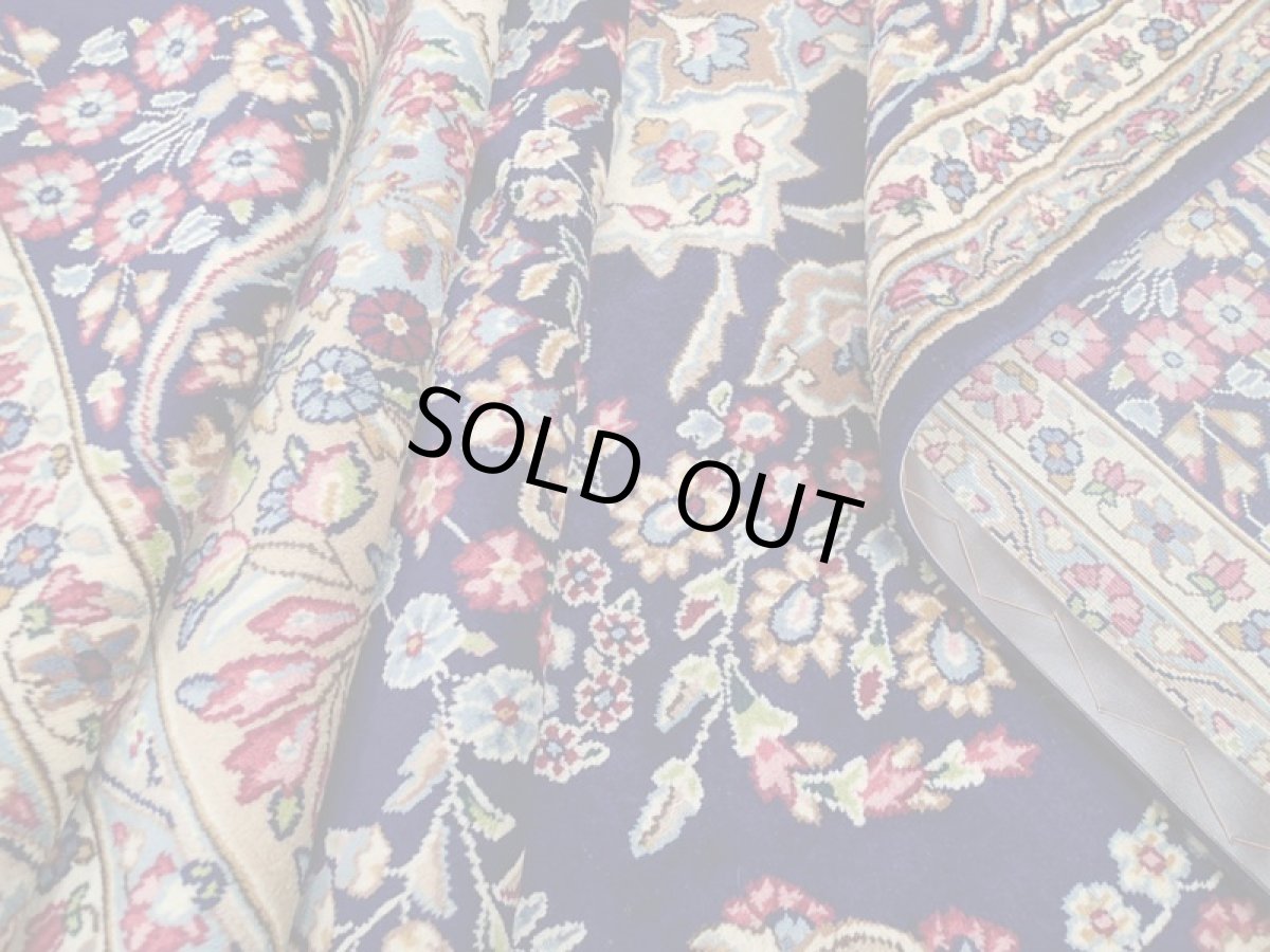 画像12: 美品 ペルシャ 絨毯 ケルマン 4m リビング ダイニング 大判 サイズ 408 x 304 cm 65 ウール 手織り トライバル ラグ ハンドメイド マット カーペット 青 ヴィンテージ  色鮮やかな花柄 (12)