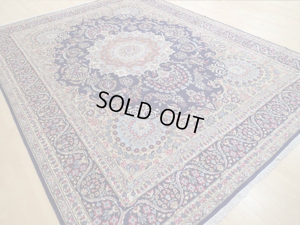 画像6: 美品 ペルシャ 絨毯 ケルマン 4m リビング ダイニング 大判 サイズ 408 x 304 cm 65 ウール 手織り トライバル ラグ ハンドメイド マット カーペット 青 ヴィンテージ  色鮮やかな花柄 (6)