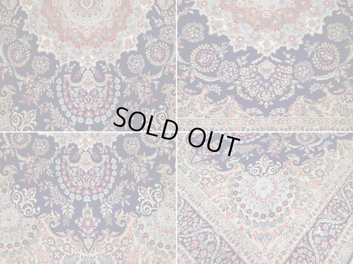 画像14: 美品 ペルシャ 絨毯 ケルマン 4m リビング ダイニング 大判 サイズ 408 x 304 cm 65 ウール 手織り トライバル ラグ ハンドメイド マット カーペット 青 ヴィンテージ  色鮮やかな花柄 (14)