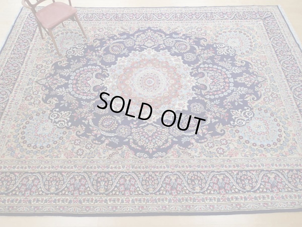 画像4: 美品 ペルシャ 絨毯 ケルマン 4m リビング ダイニング 大判 サイズ 408 x 304 cm 65 ウール 手織り トライバル ラグ ハンドメイド マット カーペット 青 ヴィンテージ  色鮮やかな花柄 (4)