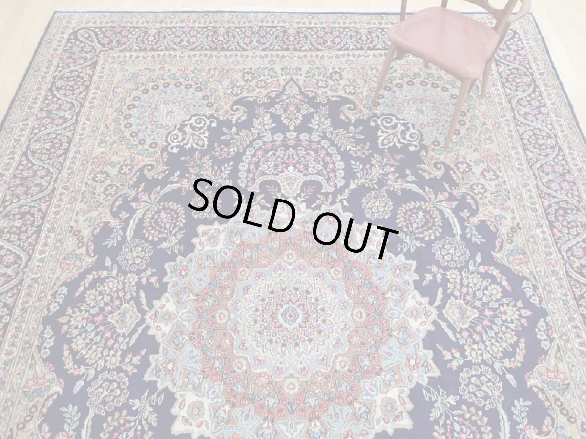 画像7: 美品 ペルシャ 絨毯 ケルマン 4m リビング ダイニング 大判 サイズ 408 x 304 cm 65 ウール 手織り トライバル ラグ ハンドメイド マット カーペット 青 ヴィンテージ  色鮮やかな花柄 (7)