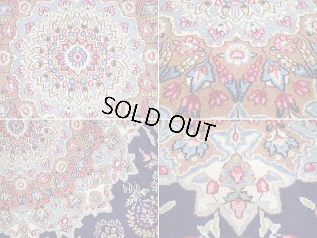 画像17: 美品 ペルシャ 絨毯 ケルマン 4m リビング ダイニング 大判 サイズ 408 x 304 cm 65 ウール 手織り トライバル ラグ ハンドメイド マット カーペット 青 ヴィンテージ  色鮮やかな花柄 (17)