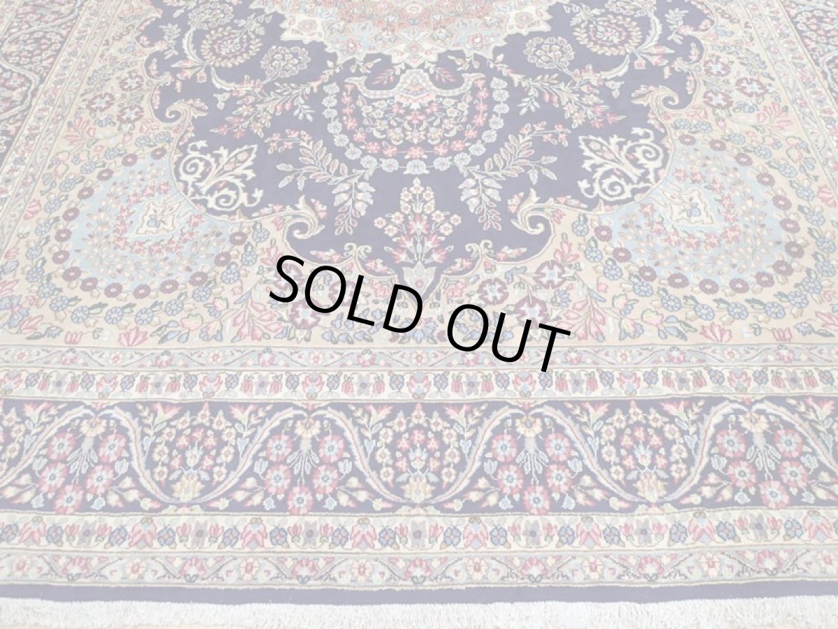 画像9: 美品 ペルシャ 絨毯 ケルマン 4m リビング ダイニング 大判 サイズ 408 x 304 cm 65 ウール 手織り トライバル ラグ ハンドメイド マット カーペット 青 ヴィンテージ  色鮮やかな花柄 (9)