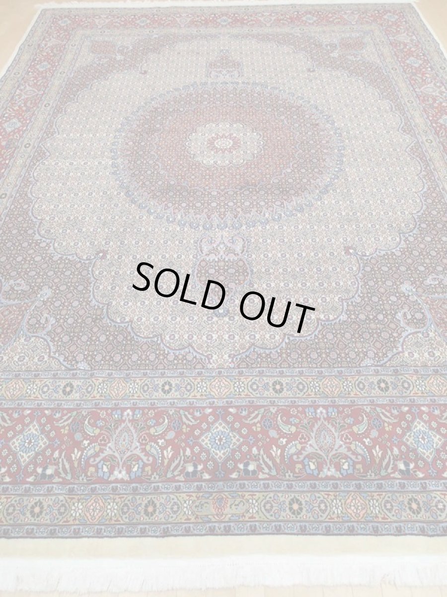 画像6: 新品 ペルシャ 絨毯 ムード 3.8m リビング ダイニング サイズ 388 x 290 cm 89 ウール シルク 手織り ラグ ハンドメイド カーペット 敷物 クリーム 紺 エンジ 弾力ある柔らかな毛足 10畳程度のお部屋にお勧め (6)