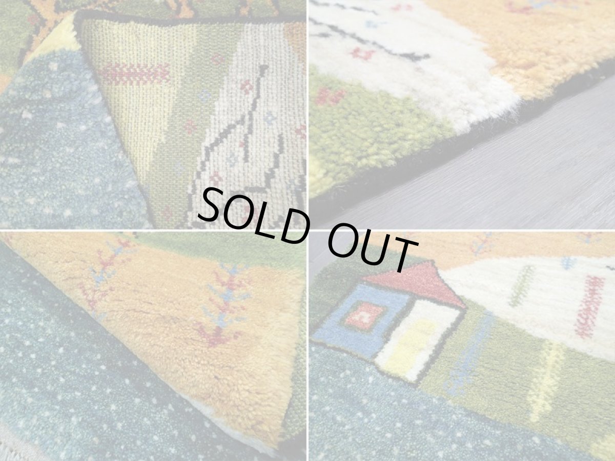 画像19: 新品 ペルシャ ギャッベ 1.3m アクセント サイズ 128 x 92 cm f182 ハンドメイド ギャベ 手織り トライバル ラグ 天然 ウール 敷物 マット カーペット クリーム　緑 オレンジ 青 藍 黄 風景 子供部屋や玄関マットにも (19)