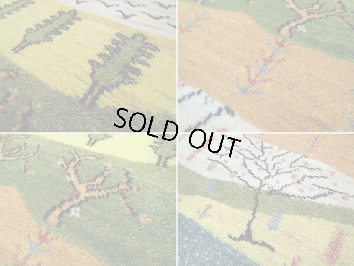 画像17: 新品 ペルシャ ギャッベ 1.3m アクセント サイズ 128 x 92 cm f182 ハンドメイド ギャベ 手織り トライバル ラグ 天然 ウール 敷物 マット カーペット クリーム　緑 オレンジ 青 藍 黄 風景 子供部屋や玄関マットにも (17)