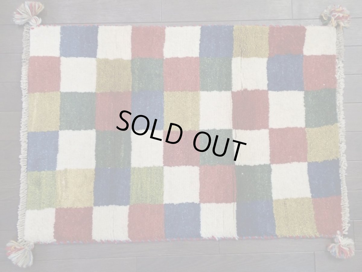 画像3: 新品 ペルシャ ギャッベ 玄関 マット 90cm サイズ 80 x 56 cm 200 肉厚 ウール ハンドメイド ギャベ 手織り トライバル ラグ 天然 敷物 カーペット マルチカラー ブロック 玄関ドアマットのアクセントに (3)