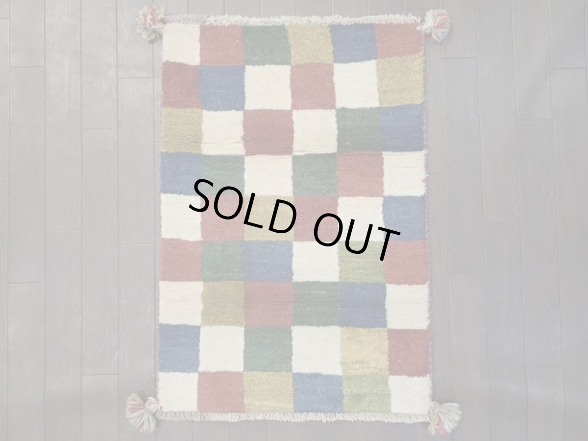 画像2: 新品 ペルシャ ギャッベ 玄関 マット 90cm サイズ 80 x 56 cm 200 肉厚 ウール ハンドメイド ギャベ 手織り トライバル ラグ 天然 敷物 カーペット マルチカラー ブロック 玄関ドアマットのアクセントに (2)