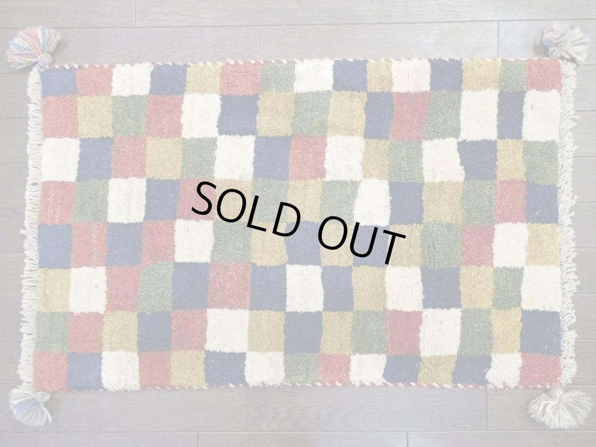 画像3: 新品 ペルシャ ギャッベ 玄関 マット 90cm サイズ 86 x 55 cm 201 肉厚 ウール ハンドメイド ギャベ 手織り トライバル ラグ 天然 敷物 カーペット マルチカラー ブロック 玄関ドアマットのアクセントに (3)