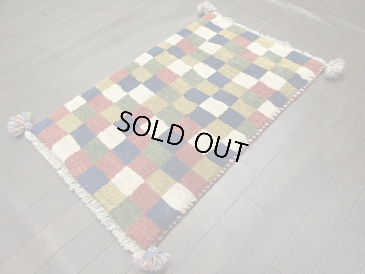 画像4: 新品 ペルシャ ギャッベ 玄関 マット 90cm サイズ 86 x 55 cm 201 肉厚 ウール ハンドメイド ギャベ 手織り トライバル ラグ 天然 敷物 カーペット マルチカラー ブロック 玄関ドアマットのアクセントに (4)