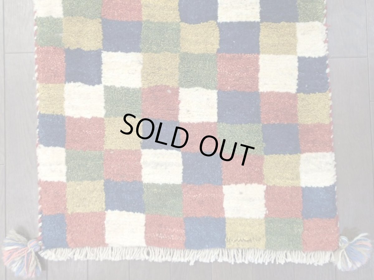 画像9: 新品 ペルシャ ギャッベ 玄関 マット 90cm サイズ 86 x 55 cm 201 肉厚 ウール ハンドメイド ギャベ 手織り トライバル ラグ 天然 敷物 カーペット マルチカラー ブロック 玄関ドアマットのアクセントに (9)