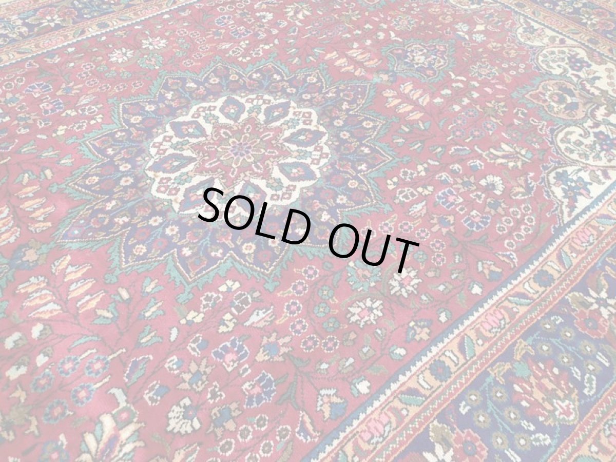 画像11: オールド ペルシャ 絨毯 タブリーズ リビング ダイニング 大判 3m 6畳 3人掛けソファ サイズ  300 x 205 cm z150 手織り トライバル ラグ 天然 ウール 敷物 マット カーペット 青 赤 メダリオン 草木 花 柄 ヴィンテージ ビンテージ OLD (11)