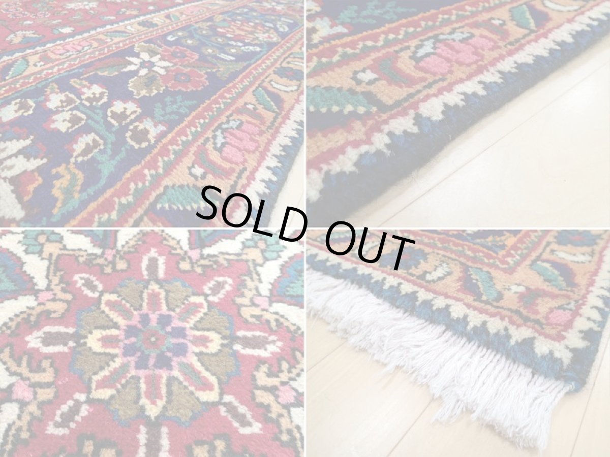 画像19: オールド ペルシャ 絨毯 タブリーズ リビング ダイニング 大判 3m 6畳 3人掛けソファ サイズ  300 x 205 cm z150 手織り トライバル ラグ 天然 ウール 敷物 マット カーペット 青 赤 メダリオン 草木 花 柄 ヴィンテージ ビンテージ OLD (19)