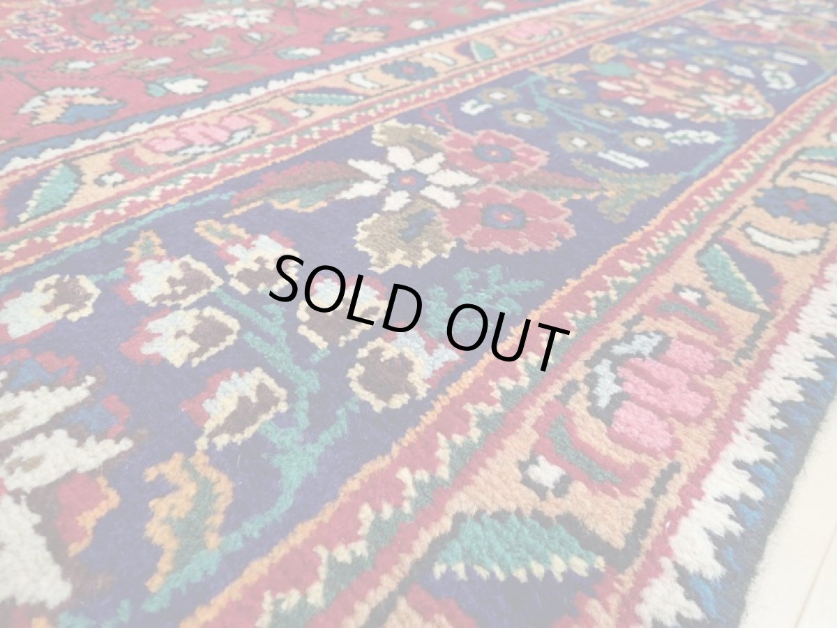 画像14: オールド ペルシャ 絨毯 タブリーズ リビング ダイニング 大判 3m 6畳 3人掛けソファ サイズ  300 x 205 cm z150 手織り トライバル ラグ 天然 ウール 敷物 マット カーペット 青 赤 メダリオン 草木 花 柄 ヴィンテージ ビンテージ OLD (14)