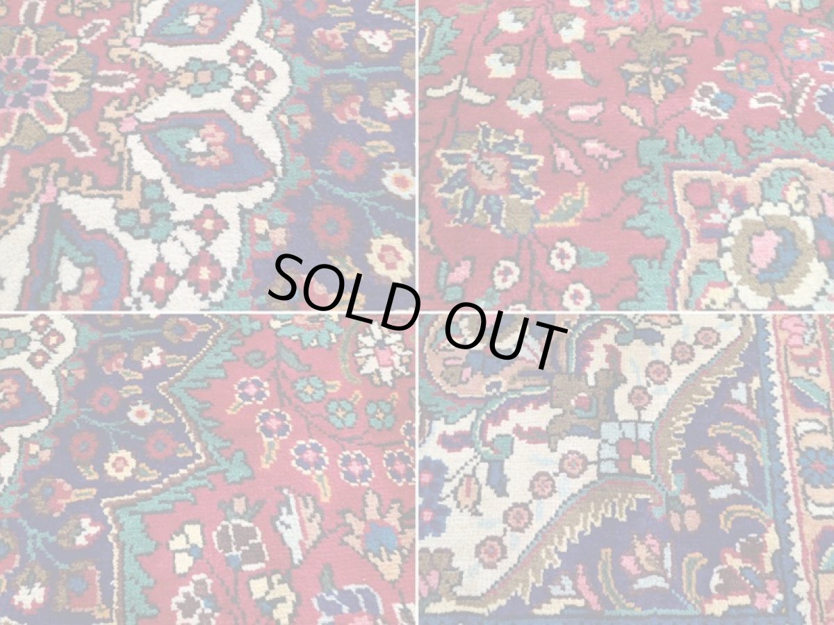 画像17: オールド ペルシャ 絨毯 タブリーズ リビング ダイニング 大判 3m 6畳 3人掛けソファ サイズ  300 x 205 cm z150 手織り トライバル ラグ 天然 ウール 敷物 マット カーペット 青 赤 メダリオン 草木 花 柄 ヴィンテージ ビンテージ OLD (17)