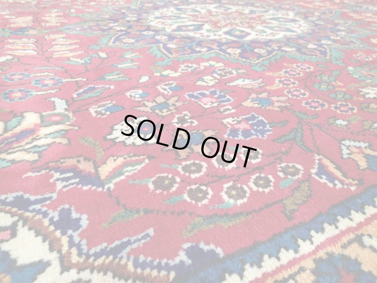 画像15: オールド ペルシャ 絨毯 タブリーズ リビング ダイニング 大判 3m 6畳 3人掛けソファ サイズ  300 x 205 cm z150 手織り トライバル ラグ 天然 ウール 敷物 マット カーペット 青 赤 メダリオン 草木 花 柄 ヴィンテージ ビンテージ OLD (15)