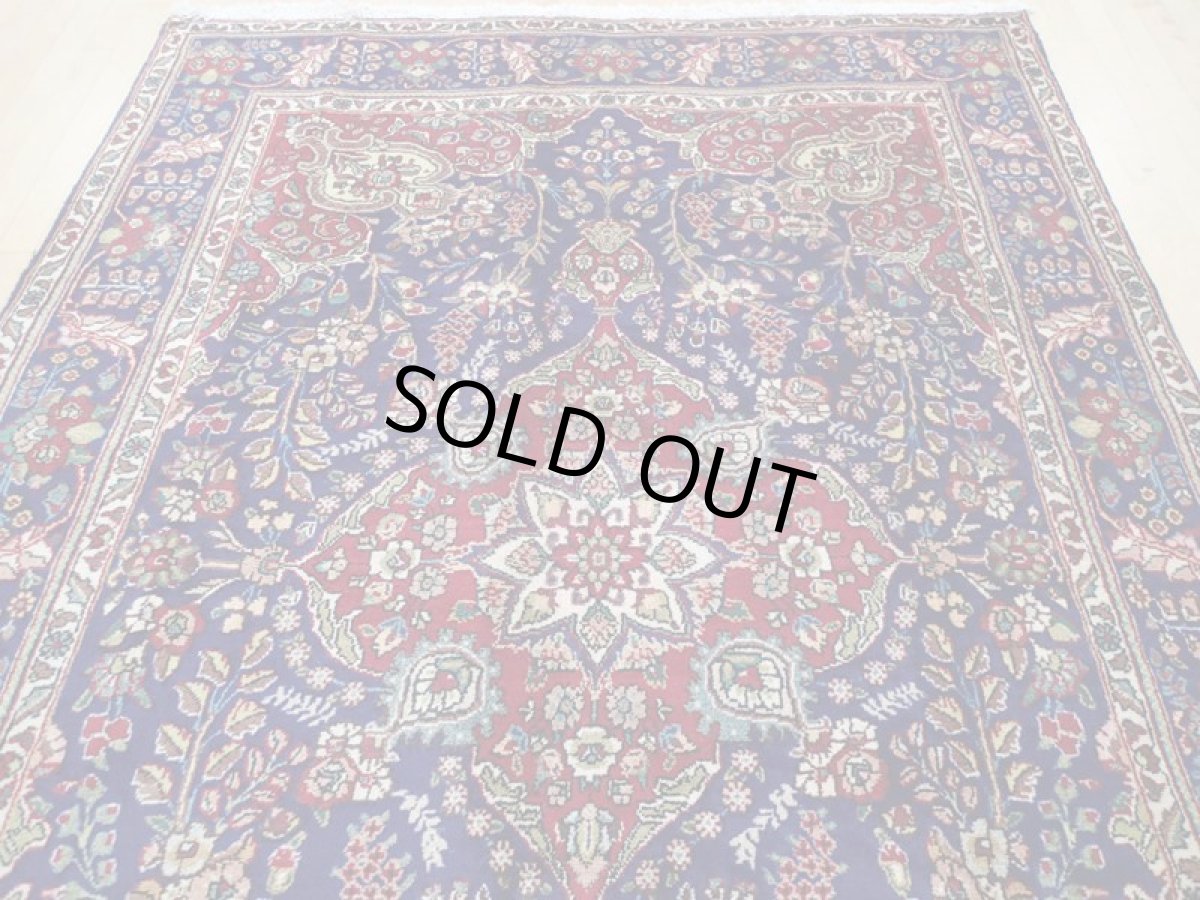 画像7: 良品 オールド ペルシャ 絨毯 タブリーズ リビング ダイニング 大判 3m 6畳 3人掛けソファ サイズ  302 x 209 cm z130 手織り トライバル ラグ 天然 ウール 敷物 マット カーペット 青 メダリオン 草木 花 柄 ヴィンテージ ビンテージ OLD (7)