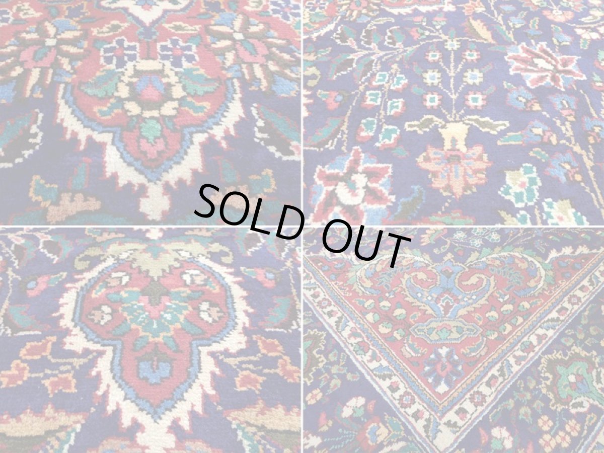 画像17: 良品 オールド ペルシャ 絨毯 タブリーズ リビング ダイニング 大判 3m 6畳 3人掛けソファ サイズ  305 x 205 cm z156 手織り トライバル ラグ 天然 ウール 敷物 マット カーペット 青 メダリオン 草木 花 柄 ヴィンテージ ビンテージ OLD (17)