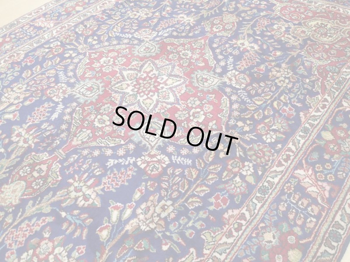 画像11: 良品 オールド ペルシャ 絨毯 タブリーズ リビング ダイニング 大判 3m 6畳 3人掛けソファ サイズ  302 x 209 cm z130 手織り トライバル ラグ 天然 ウール 敷物 マット カーペット 青 メダリオン 草木 花 柄 ヴィンテージ ビンテージ OLD (11)