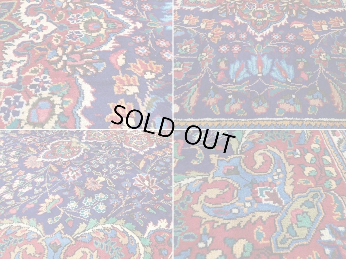 画像16: 良品 オールド ペルシャ 絨毯 タブリーズ リビング ダイニング 大判 3m 6畳 3人掛けソファ サイズ  305 x 205 cm z156 手織り トライバル ラグ 天然 ウール 敷物 マット カーペット 青 メダリオン 草木 花 柄 ヴィンテージ ビンテージ OLD (16)