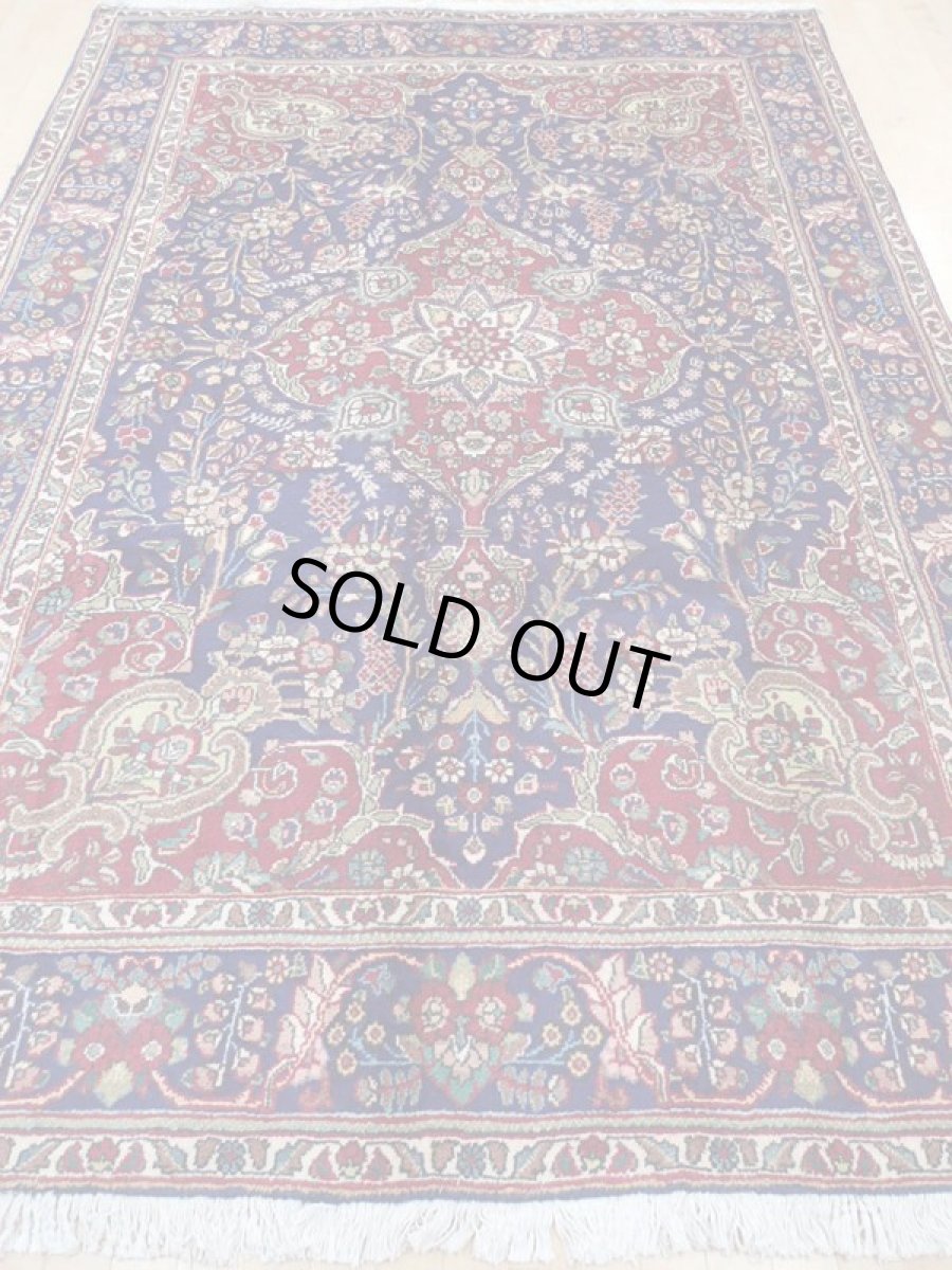 画像6: 良品 オールド ペルシャ 絨毯 タブリーズ リビング ダイニング 大判 3m 6畳 3人掛けソファ サイズ  302 x 209 cm z130 手織り トライバル ラグ 天然 ウール 敷物 マット カーペット 青 メダリオン 草木 花 柄 ヴィンテージ ビンテージ OLD (6)