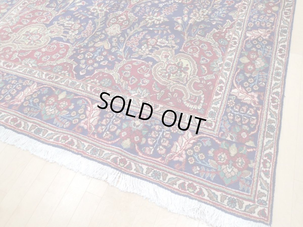 画像12: 良品 オールド ペルシャ 絨毯 タブリーズ リビング ダイニング 大判 3m 6畳 3人掛けソファ サイズ  302 x 209 cm z130 手織り トライバル ラグ 天然 ウール 敷物 マット カーペット 青 メダリオン 草木 花 柄 ヴィンテージ ビンテージ OLD (12)